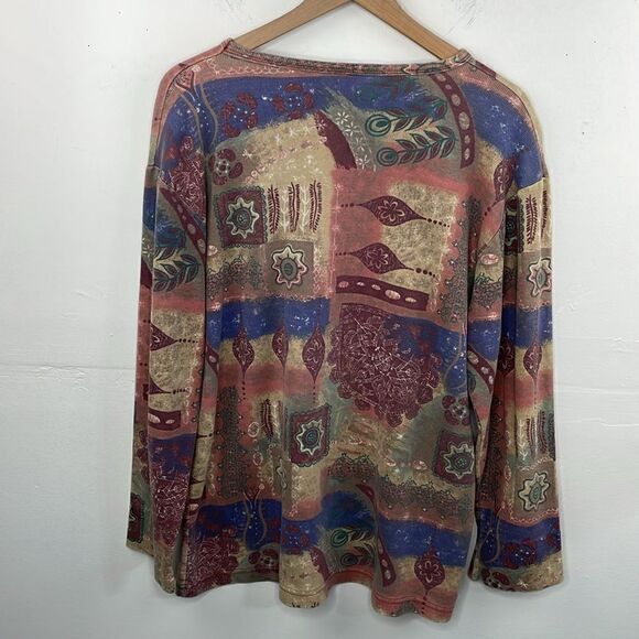 Boho Crewneck Long sleeve colorful ribbed shirt size 2X - Picture 2 of 6